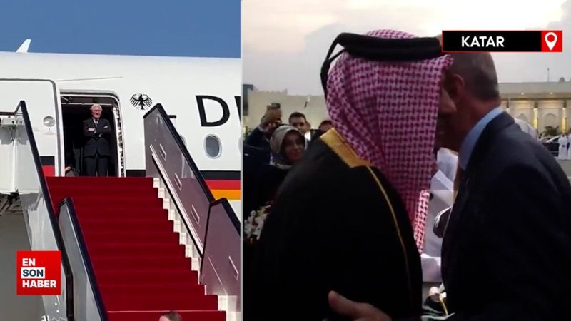 Almanya Cumhurbaşkanı'nı bekleten Katar, Cumhurbaşkanı Erdoğan'ı güllerle karşıladı