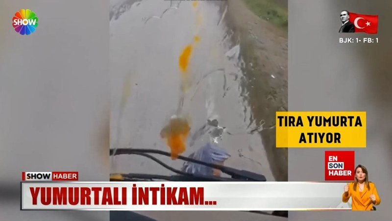 Evinin önüne park edilen tırın camına yumurta attı