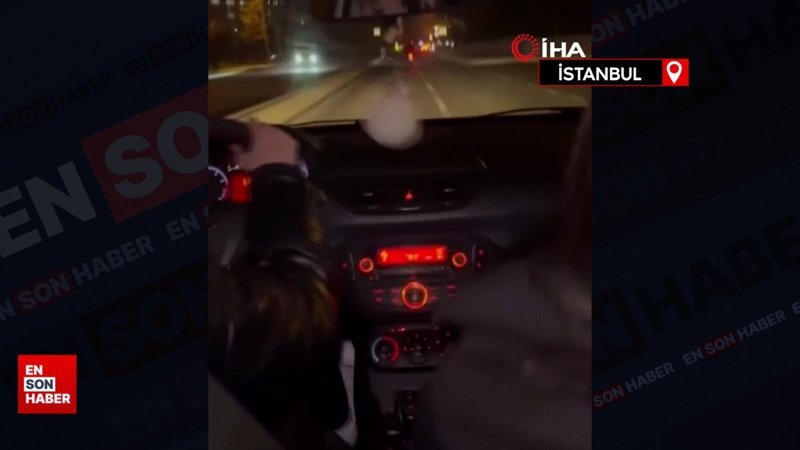 İstanbul'daki kadın sürücünün eğlence için direksiyonu savurduğu anlar kamerada