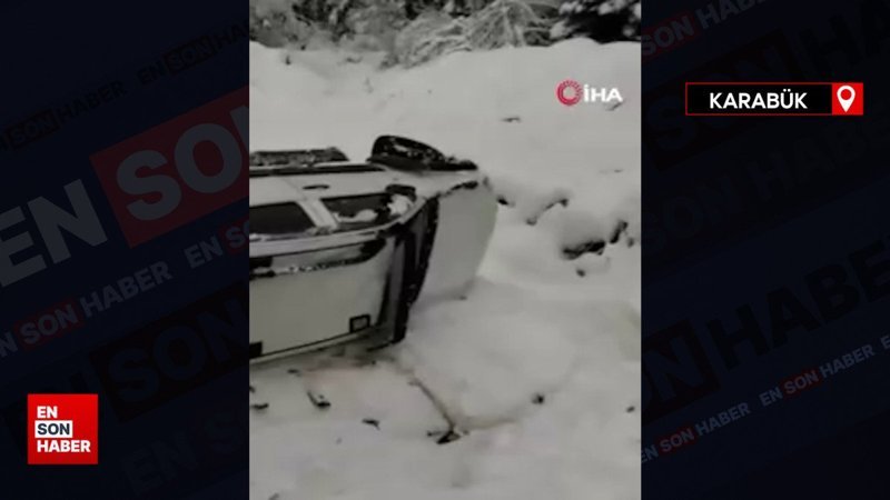 Karabük’te karın tadını çıkarmak isteyen sürücünün kullandığı  arazi aracı ters döndü