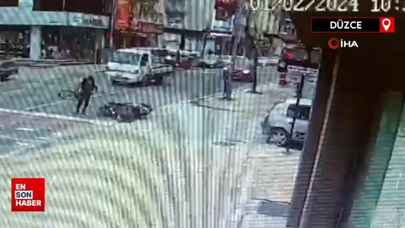 Düzce'de şerit değiştiren bisikletle motosiklet çarpıştı