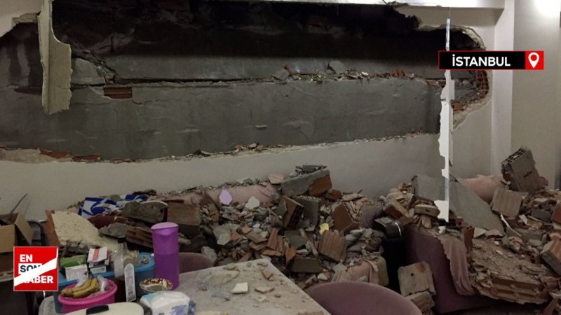 Güngören’de yıkım sırasında yan binanın duvarı hasar gördü