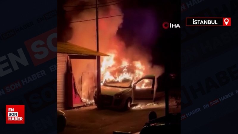 Şişli'de hafif ticari araç ve bekçi kulübesi küle döndü