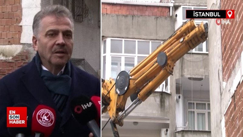 Gaziosmanpaşa’daki toprak kayması: Bina vinçle desteklendi