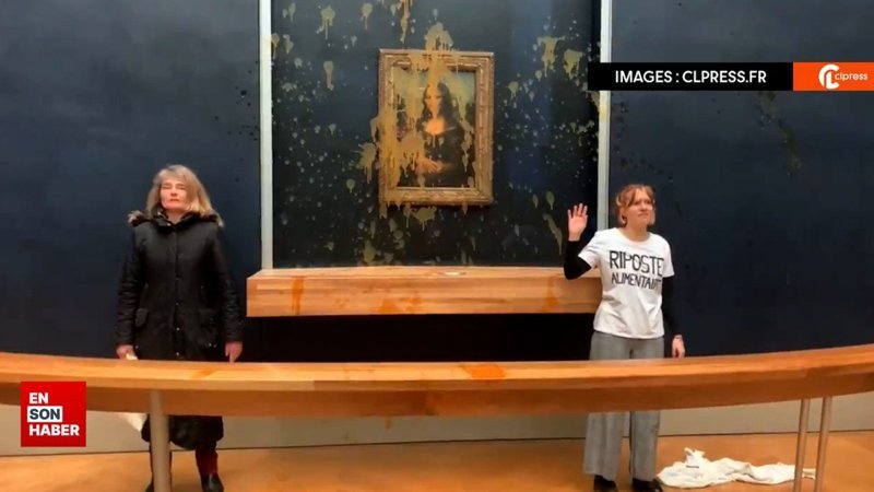 Protestocular Paris'teki Mona Lisa tablosuna çorba attı