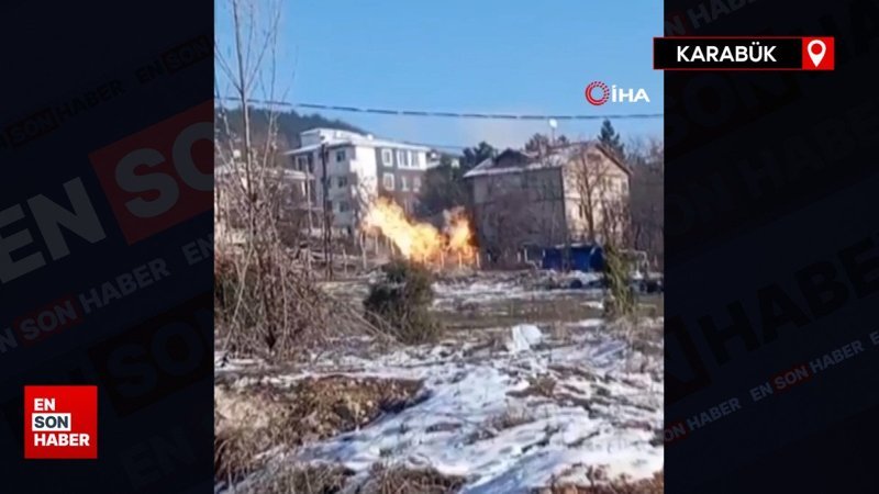Karabük'te kazı çalışması sırasında doğalgaz borusu patladı