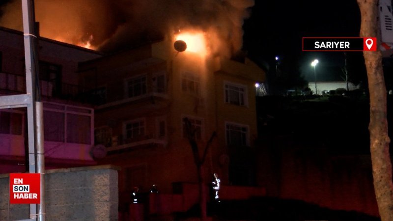 Sarıyer'de üç katlı binanın çatısında yangın çıktı