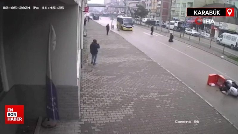 Karabük’te devrilen motosikletin sürüklendiği anlar