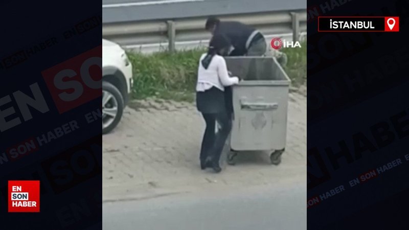 İstanbul Büyükçekmece’de bir kadın çöp konteynerine girmeye çalıştı