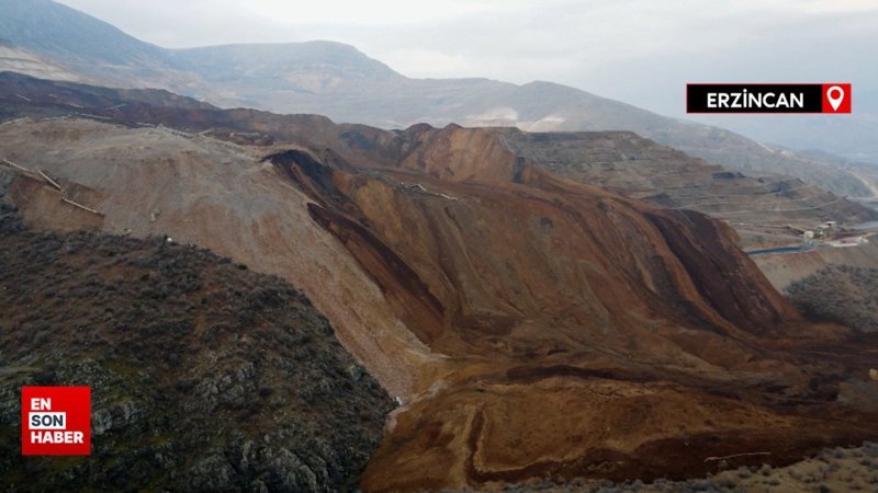 Erzincan'da 9 işçinin arandığı heyelan bölgesi havadan görüntülendi