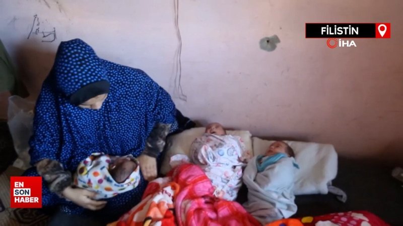Gazze’de dördüz bebeklerine süt bulmakta zorlanan anne