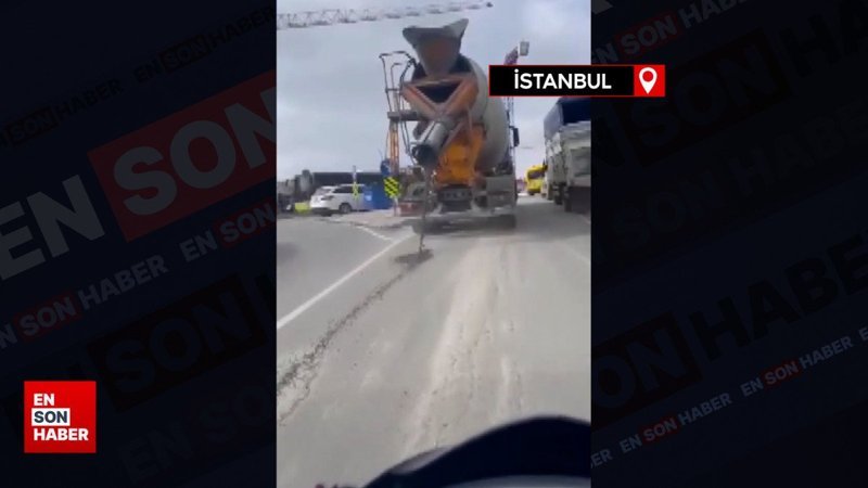 Ümraniye'de mikser sürücüsü asfalta beton dökerek ilerledi