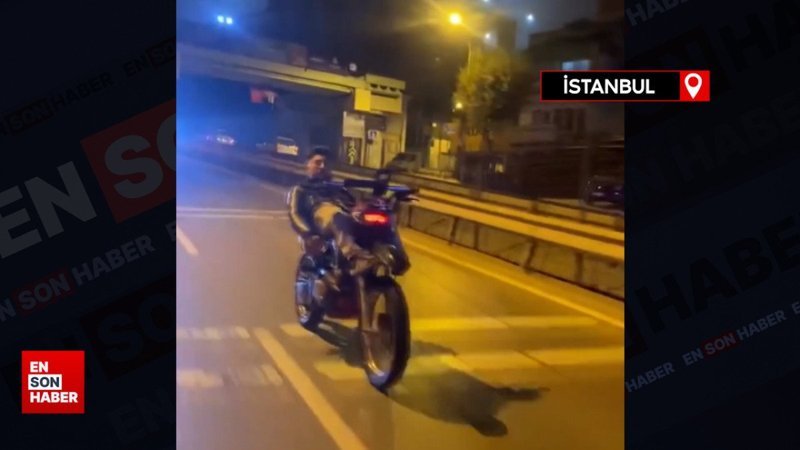 Pendik'te yatarak motosiklet kullandı
