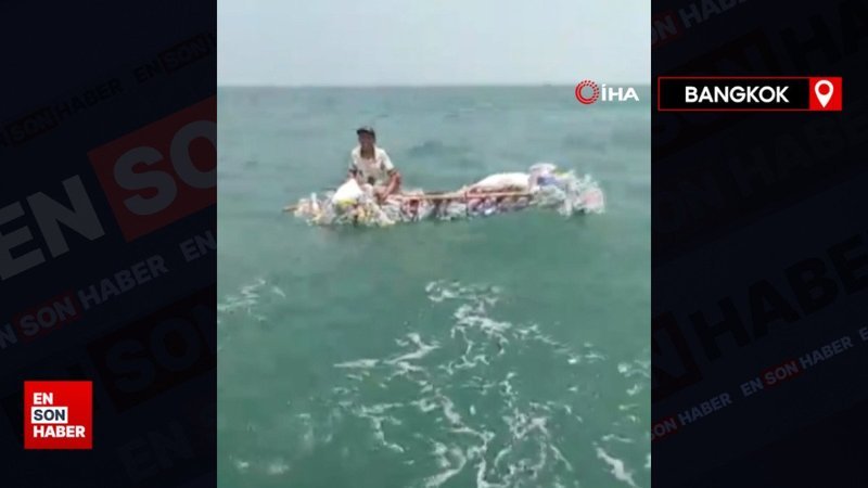 Tayland'da pet şişelerden yaptığı botla denize açılan adam mahsur kaldı