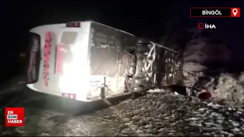 Bingöl’de kontrolden çıkan yolcu otobüs yan yattı