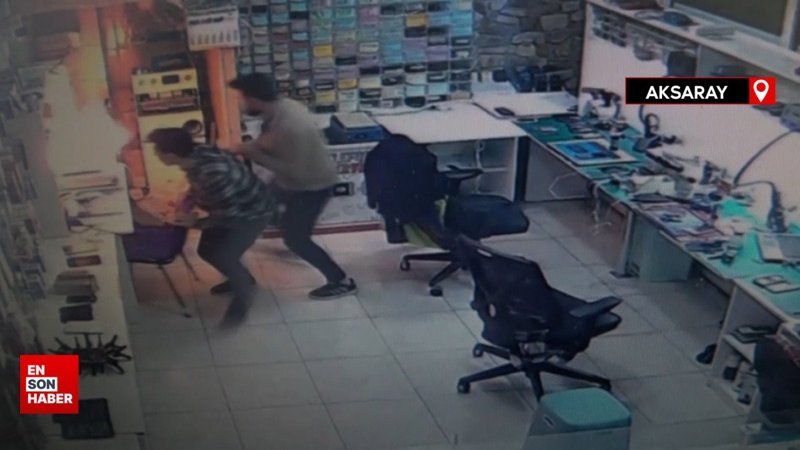 Aksaray'da tamire getirilen tabletin bataryası patlayıp, alev aldı