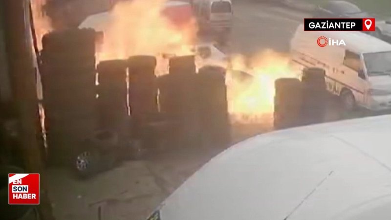 Gaziantep’te otomobile ait LPG tüpünün patlama anı