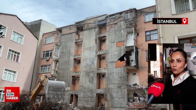 Güngören’de bina yıkımı yapan kepçe bitişik apartmandaki mutfak duvarını yıktı