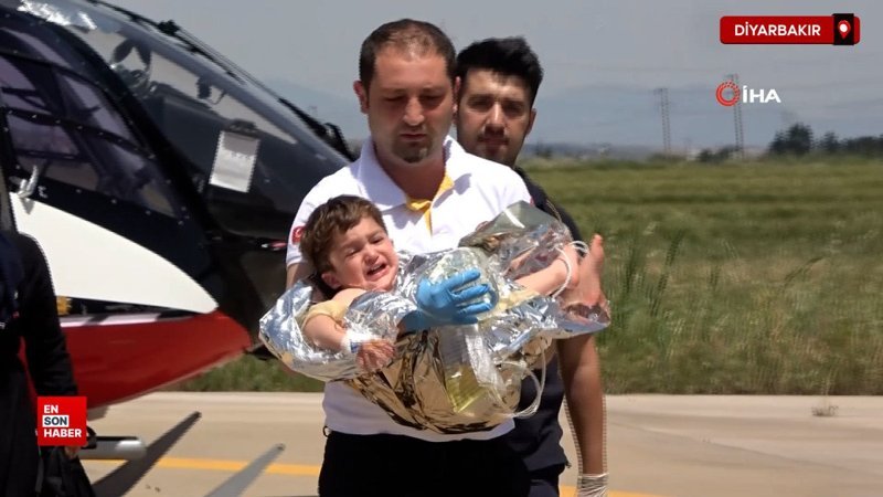 Diyarbakır'da ambulans helikopter, kaynar süt kazanına düşen çocuk için havalandı