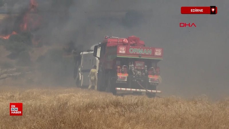 Edirne'de yerleşim yerlerine yakın tarlada yangın çıktı