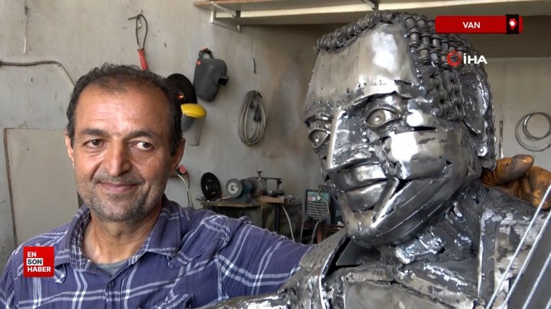 Van'da hurda malzemeden kendisine benzer sanat eseri yaptı