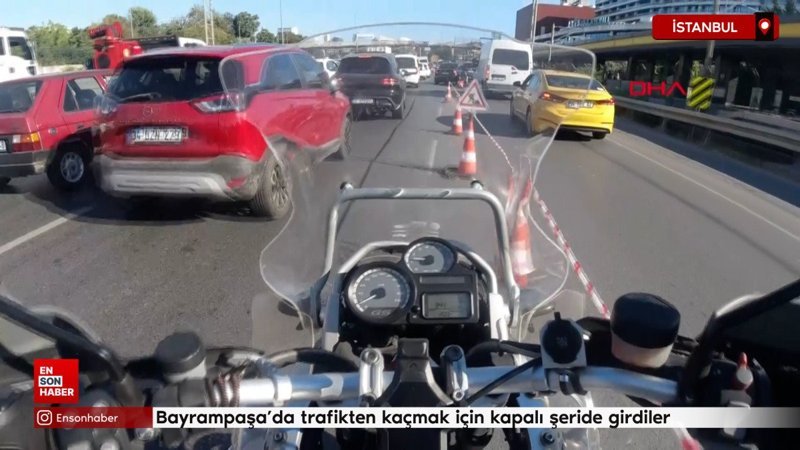 Bayrampaşa'da trafikten kaçmak için kapalı şeride girdiler