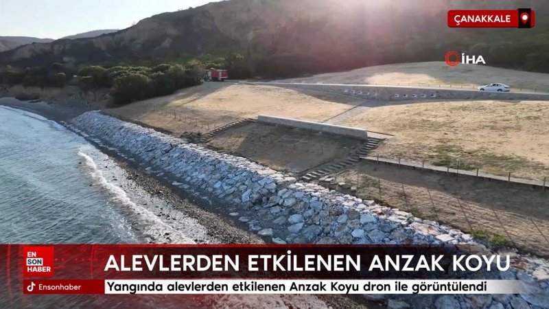 Çanakkale'de alevlerden etkilenen Anzak Koyu dron ile görüntülendi