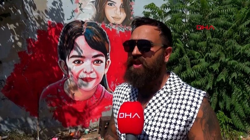 Azeri asıllı ressam, Edirne'de Narin'in resmini duvara çizdi