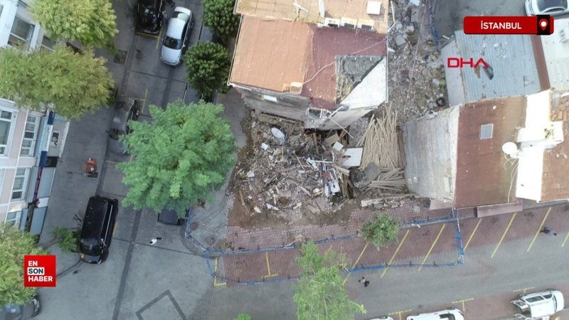 İstanbul'da çöken metruk tarihi havadan görüntülendi