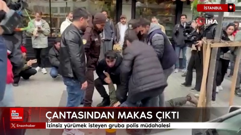 İstanbul'da izinsiz yürümek isteyen gruba polis müdahalesi