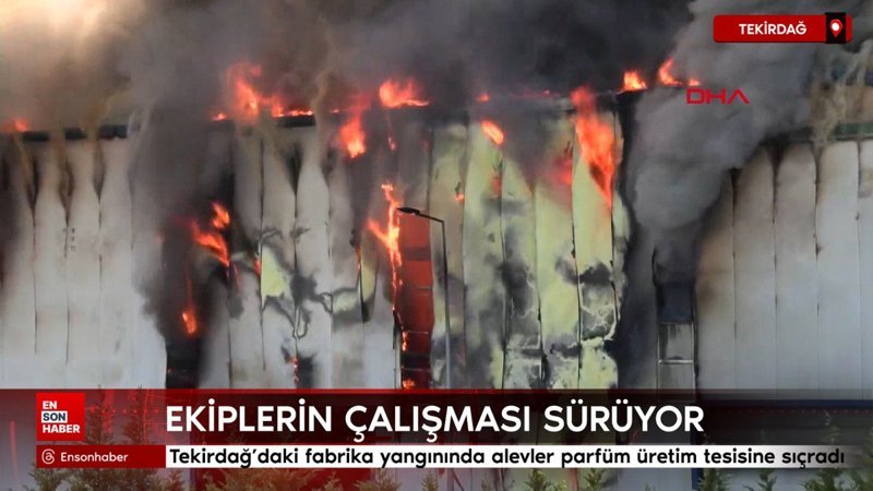 Tekirdağ'daki fabrika yangınında alevler parfüm üretim tesisine sıçradı