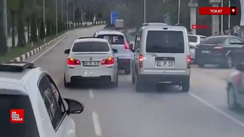 Tokat'ta düğün konvoyunda tehlikeli inatlaşma