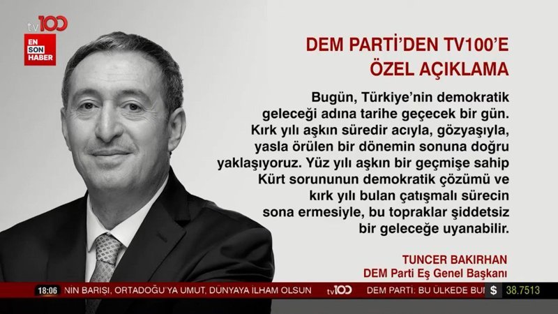 Tuncer Bakırhan tv100'e konuştu: Sorumluluğumuzun bilincindeyiz