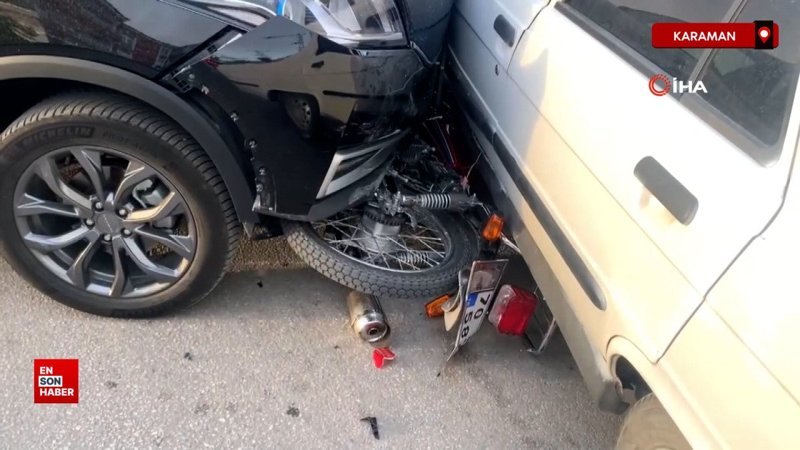 Karaman'da cipin çarptığı motosikletin sürücüsü, motordan atlayarak canını kurtardı