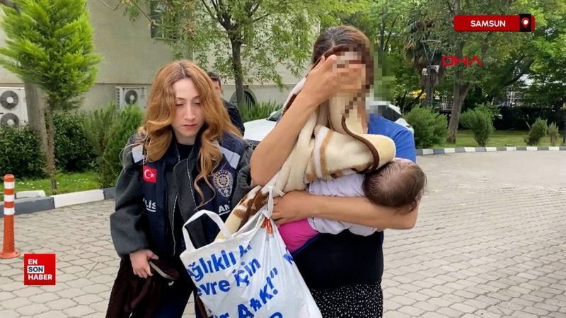 Samsun'da hırsızlık şüphelisi, kucağında bebeğiyle adliyeye sevk edildi