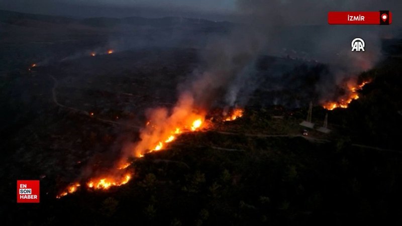 İzmir'in Çeşme ilçesinde çıkan orman yangınına müdahale sürüyor
