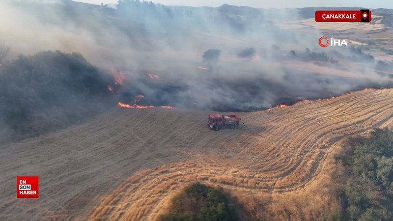 Çanakkale Gelibolu'da çıkan orman yangını dron ile görüntülendi